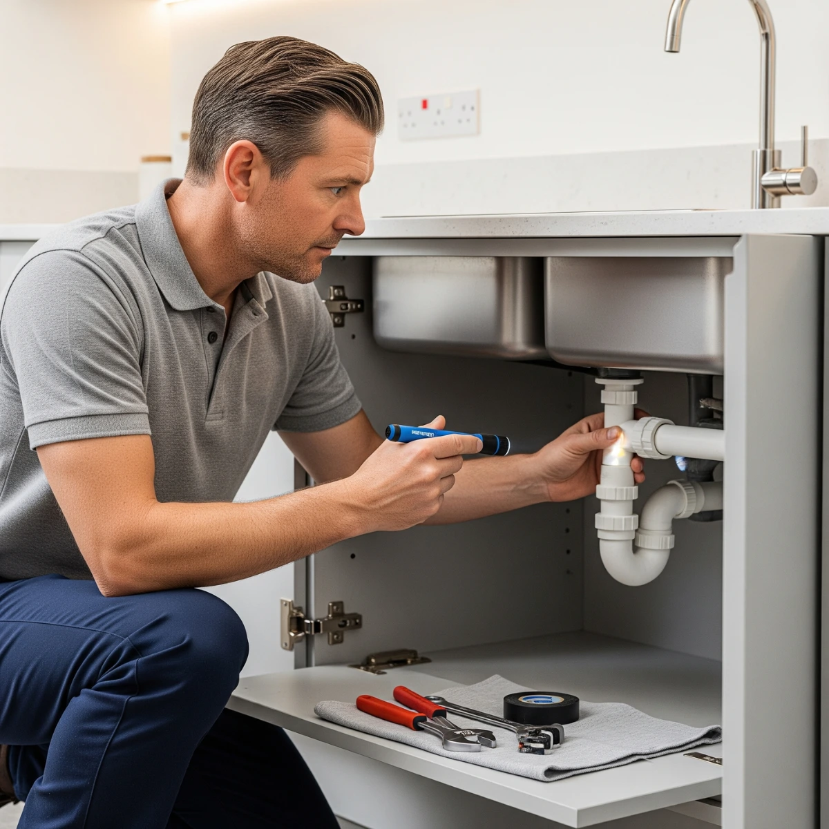 An engineer is checking a sink 05
