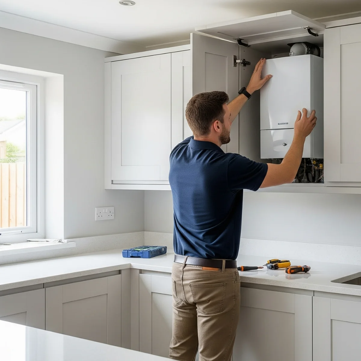 professional engineer installing boiler 02